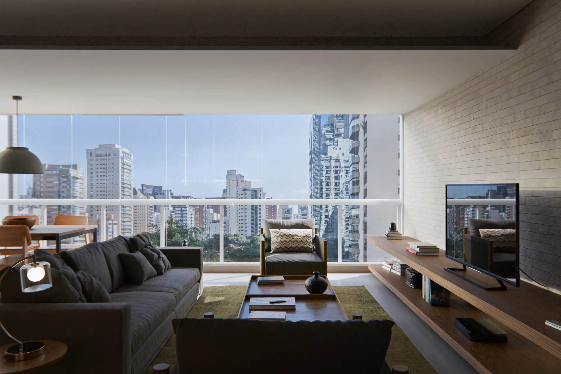 Apartamento FJC — estar voltado à varanda, enquadramento 01